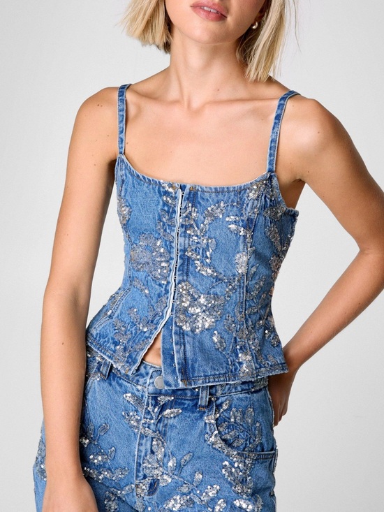 Nasty Gal Tops - Nasty Gal Denim Sequin Corset Top